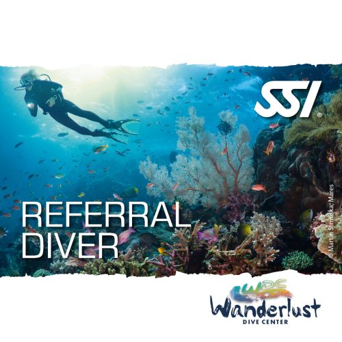 SSI Referral Diver graphic showing divers exploring a vibrant reef on Bonaire