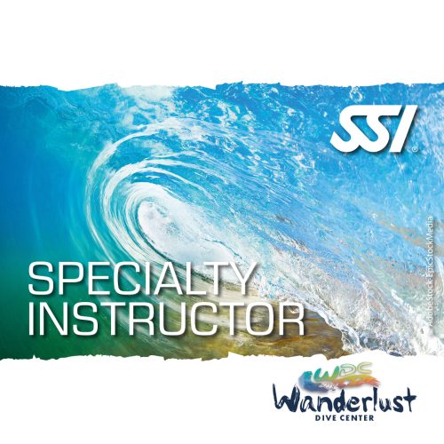 SSI Specialty Instructor graphic showing diver ascending through bright open water