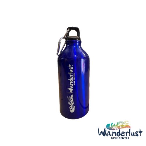 Blue Wanderlust Dive Center stainless steel water bottle with printed logo