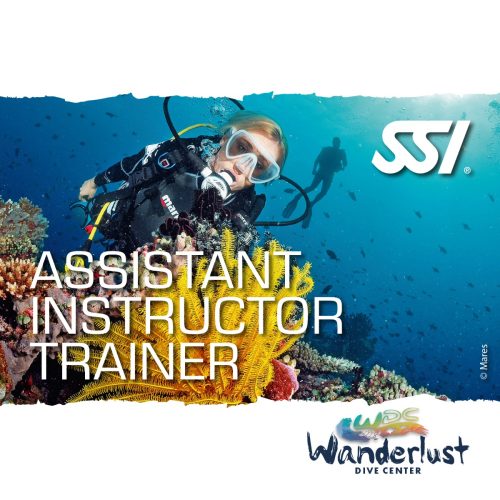 SSI Assistant Instructor Trainer graphic showing a diver demonstrating instructor-level skills underwater