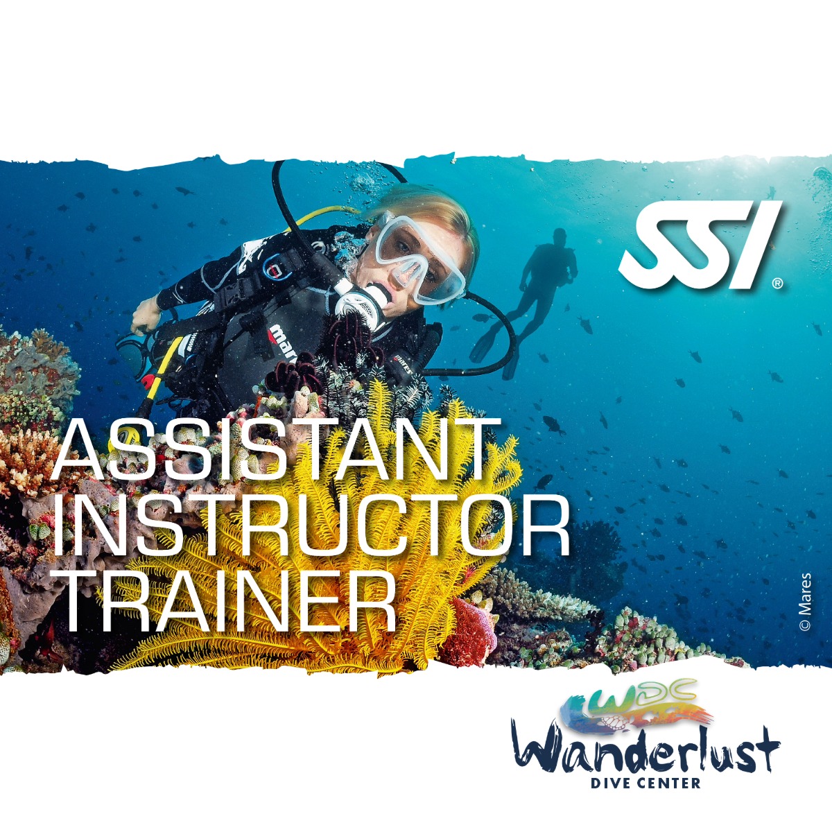 SSI Assistant Instructor Trainer graphic showing a diver demonstrating instructor-level skills underwater