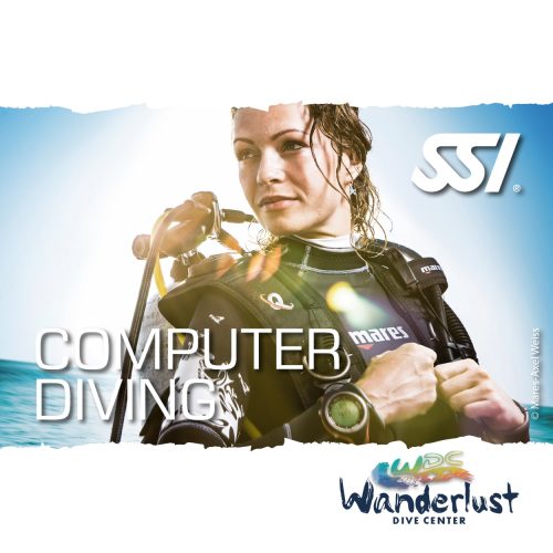 SSI Computer Diving specialty graphic featuring a diver using a dive computer underwater